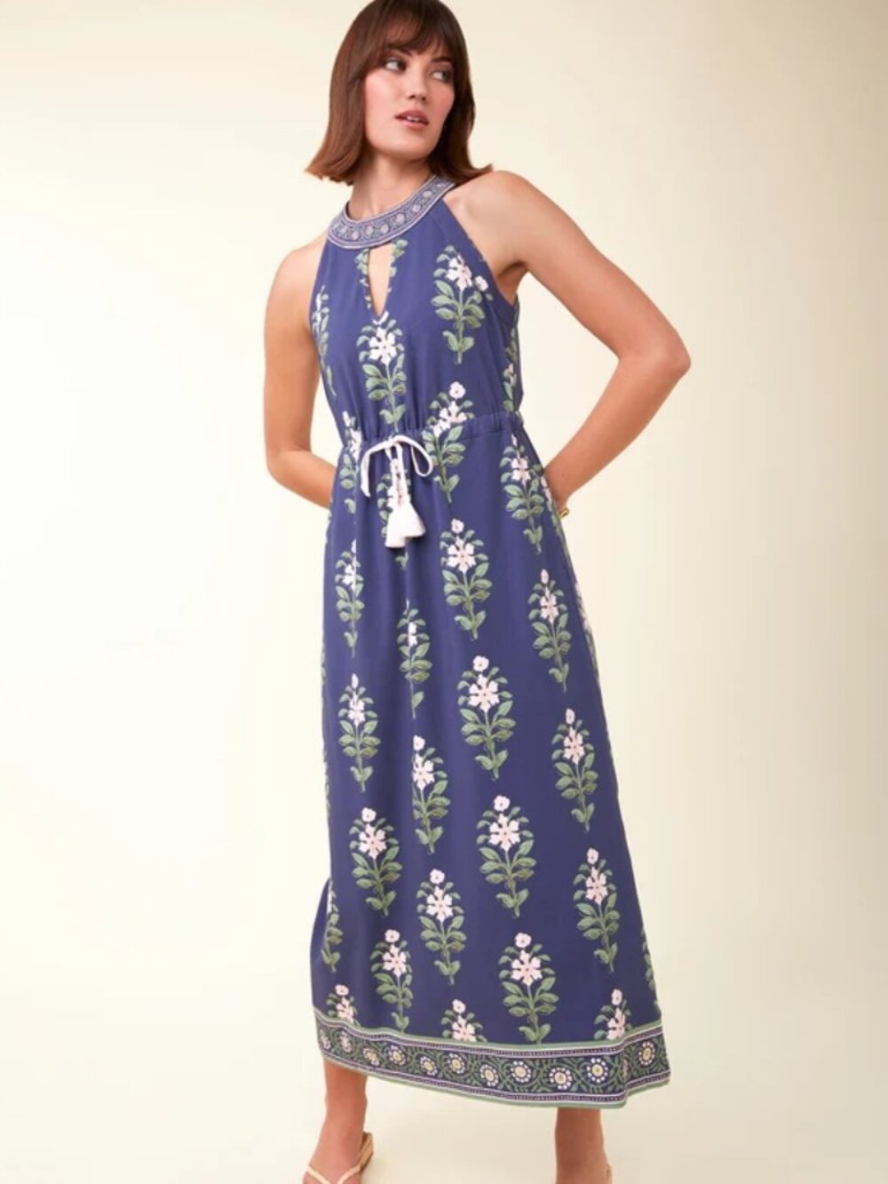 Spartina 449 Navy Floral Maxi Dress Womens NWOT Large